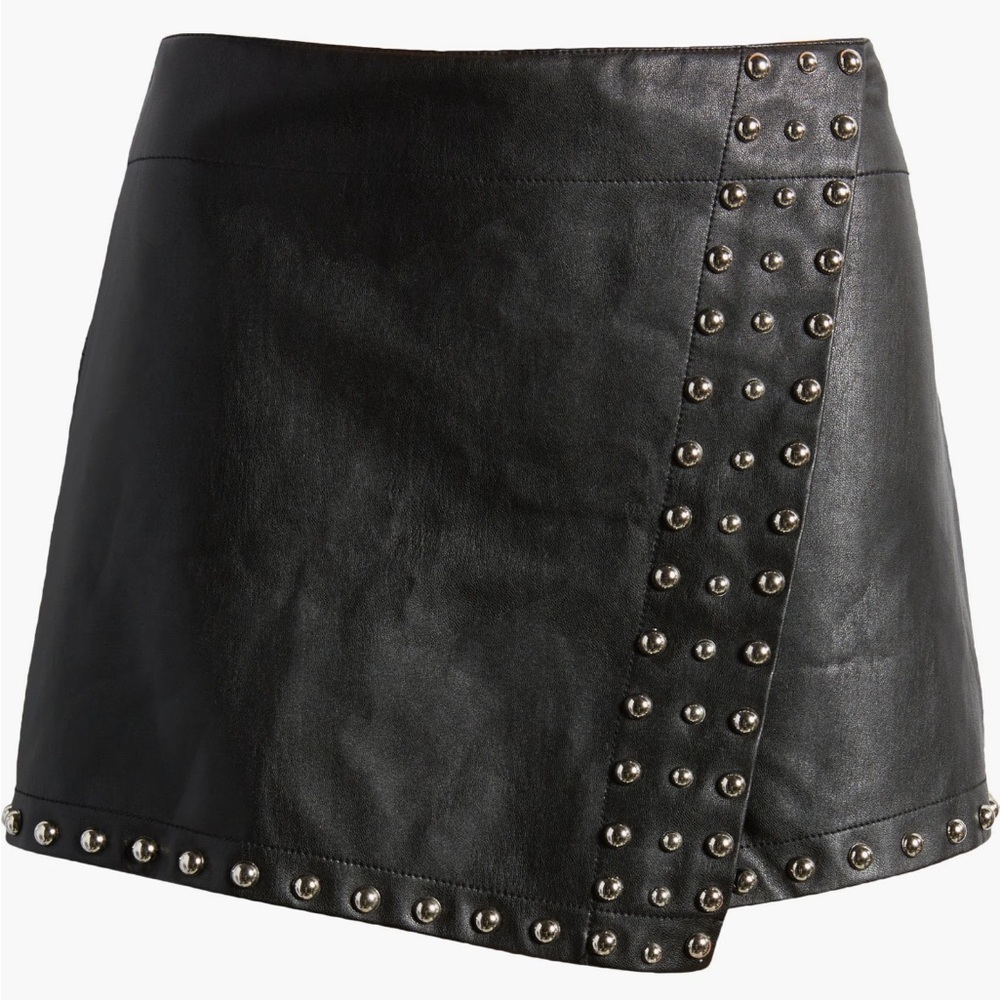 Free People Black Studded faux Leather Skort